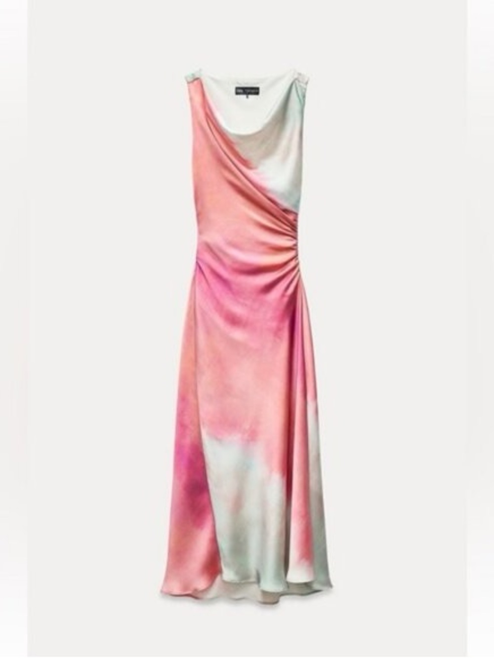 NWT Zara One-Shoulder Pink and Mint Ombre Satin Dress Large L